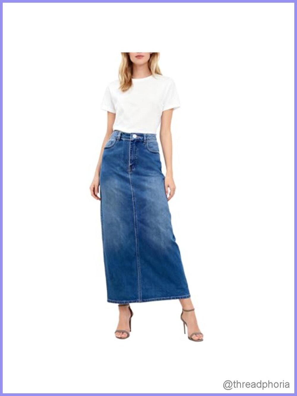 Stretch Denim Maxi Skirt with Back Split Long Pencil Skirt